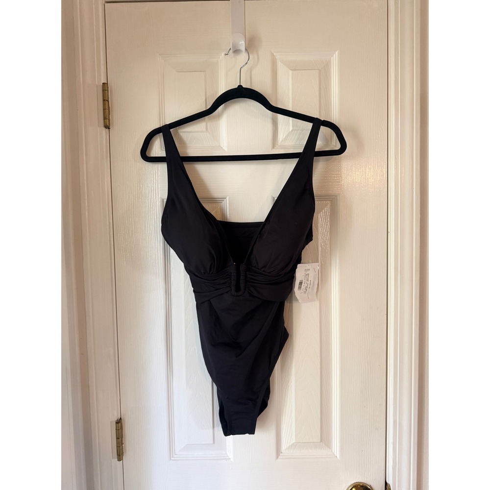 Bleu Rod Beattie Womens Black Ruched V-Neck One Piece Swimsuit 25776 Size 8